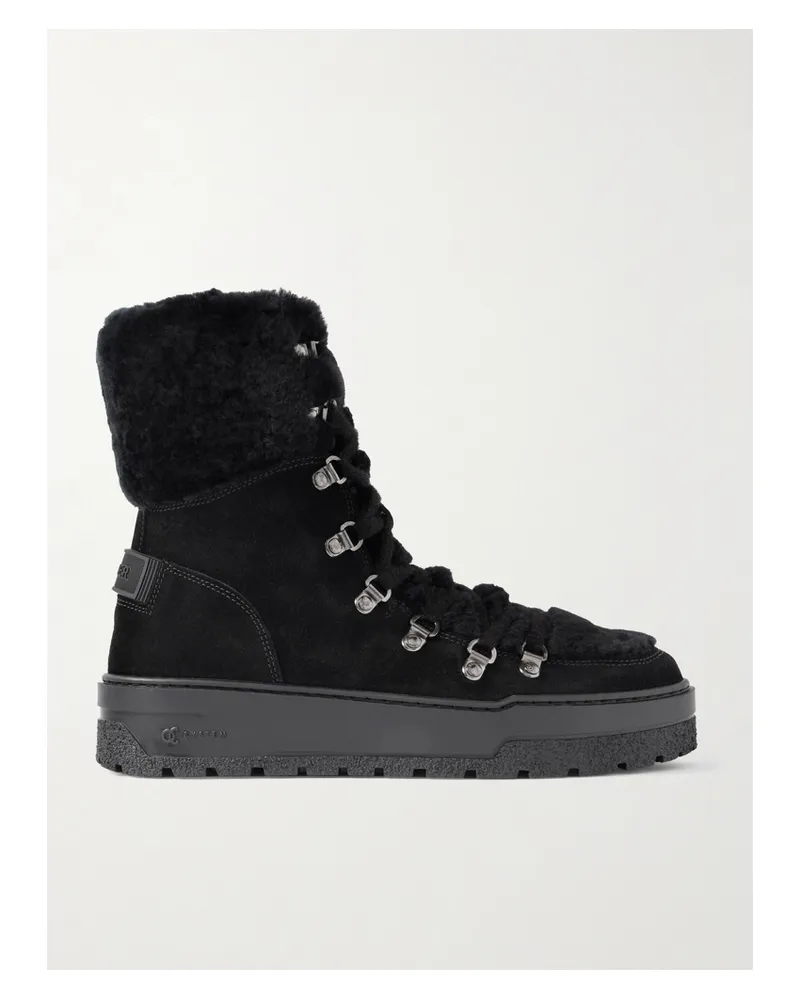 Bogner Calgary Schnürstiefel Aus Veloursleder Mit Shearling-besätzen - Schwarz Schwarz