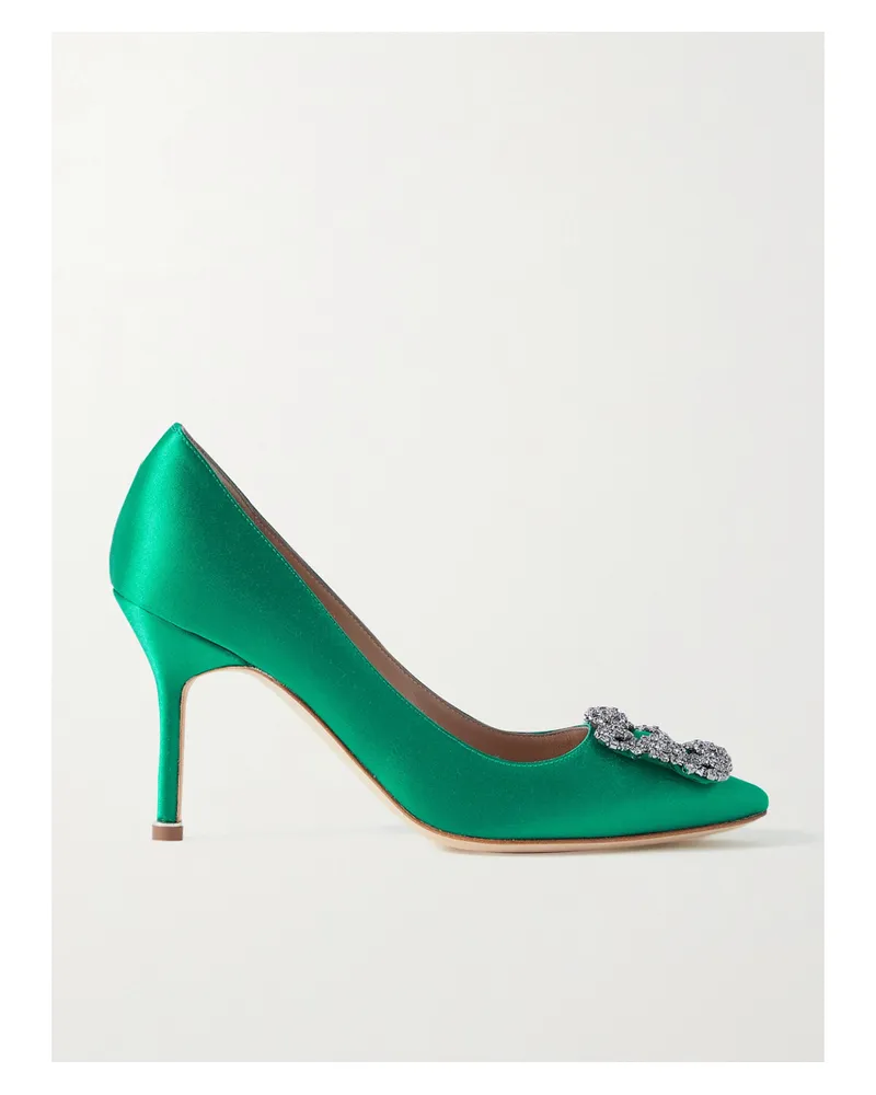Manolo Blahnik Hangisi 90 Crystal-embellished Satin Pumps - Green Green
