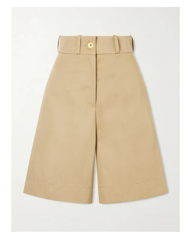 Patou Embroidered Cotton-twill Shorts - Neutrals Neutrals
