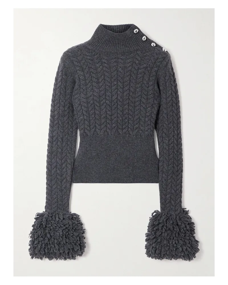Patou Verkürzter Zopfstrickpullover Aus Einer Merinowoll-kaschmirmischung Mit Fransen - Grau Grau