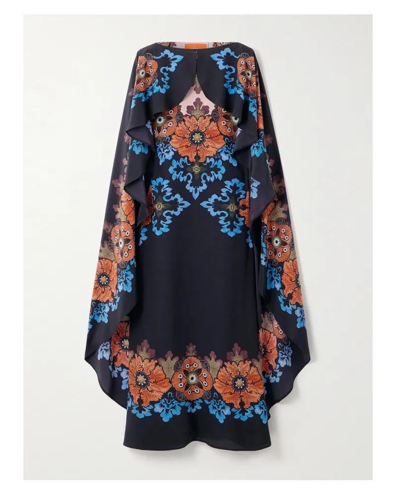 La DoubleJ Magic Maxikleid Aus Bedrucktem Seiden-crêpe Mit Cape-effekt - Blau Blau