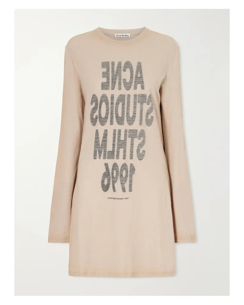 Acne Studios Printed Cotton-jersey Mini Dress - Neutrals Neutrals
