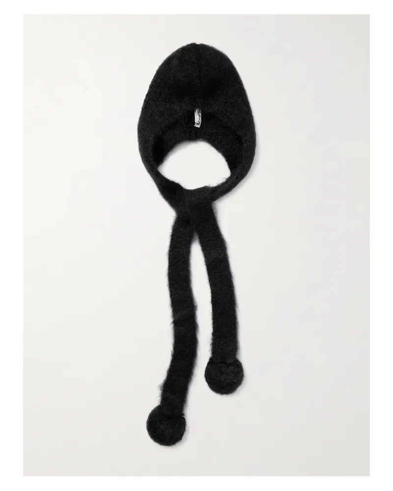 Acne Studios Mütze Aus Einer Mohair-wollmischung Mit Bändern - Schwarz Schwarz