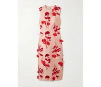 Appliquéd Chiffon-trimmed Embroidered Mikado Midi Dress - Pink