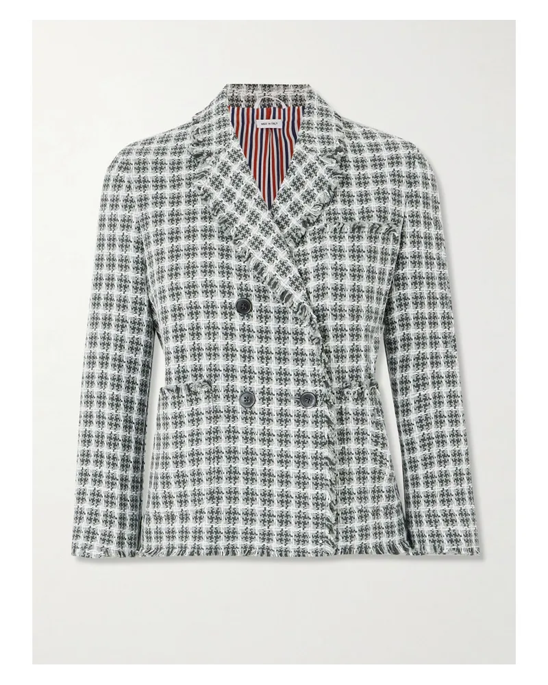 Thom Browne Doppelreihige Jacke aus Kariertem Baumwoll-tweed Grau