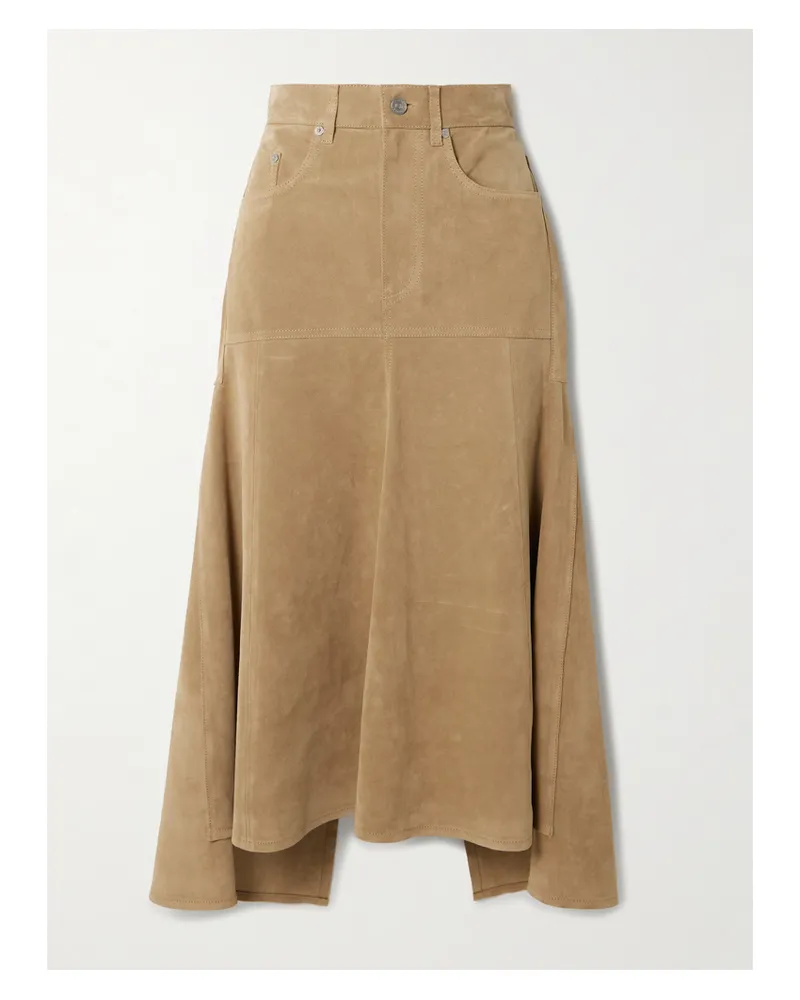 Victoria Beckham Paneled Suede Midi Skirt - Neutrals Neutrals