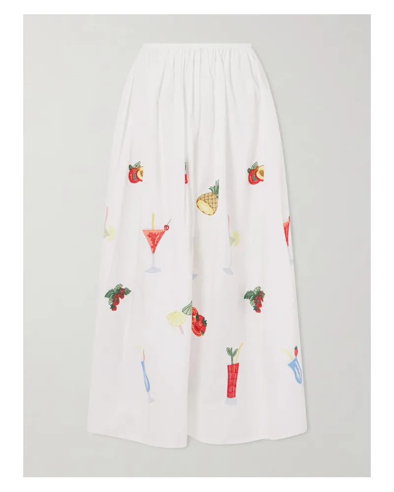 Loretta Caponi Talamone Pleated Embroidered Cotton-poplin Maxi Skirt - Multi Multi