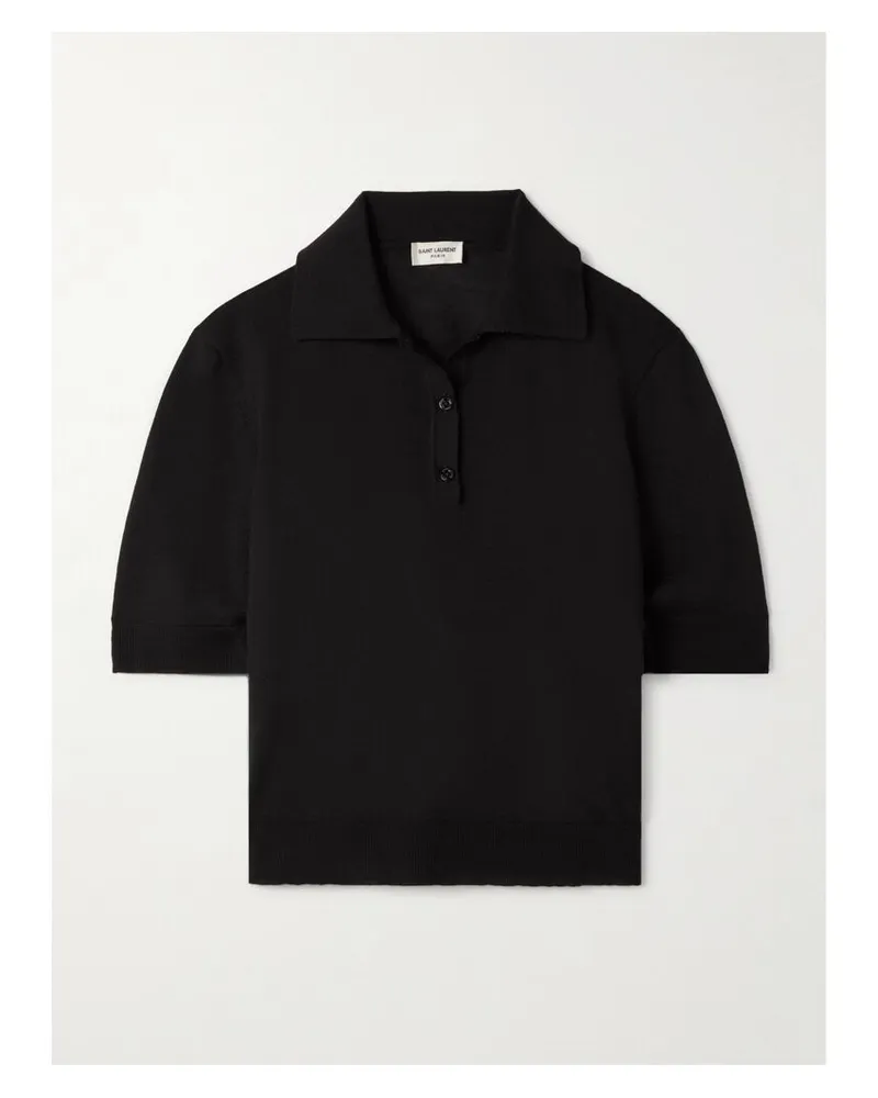Saint Laurent Polohemd Aus Einer Woll-kaschmir-seidenmischung Mit Stickerei - Schwarz Schwarz