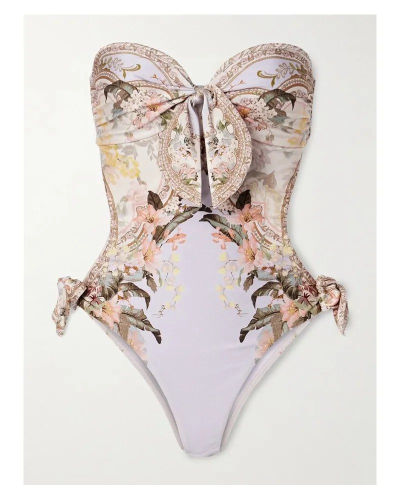 Zimmermann Wylie Trägerloser, Bedruckter Badeanzug Mit Cut-out Zum Binden - Blau Blau