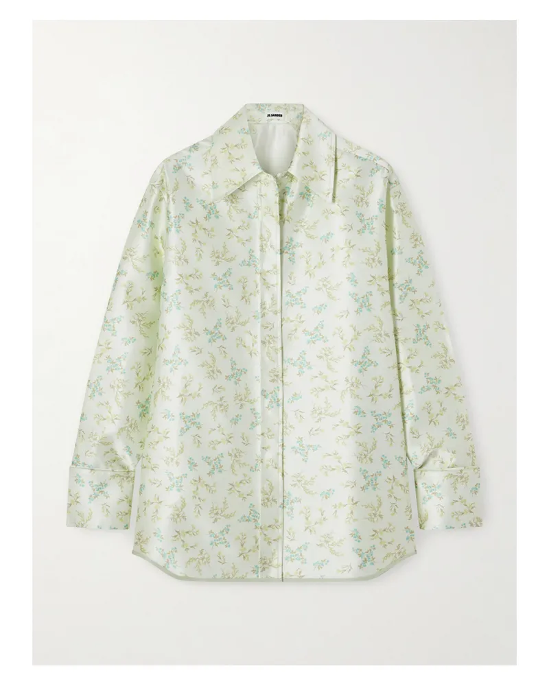 Jil Sander Hemd Aus Glänzendem Twill Mit Blumenprint - Grün Grün