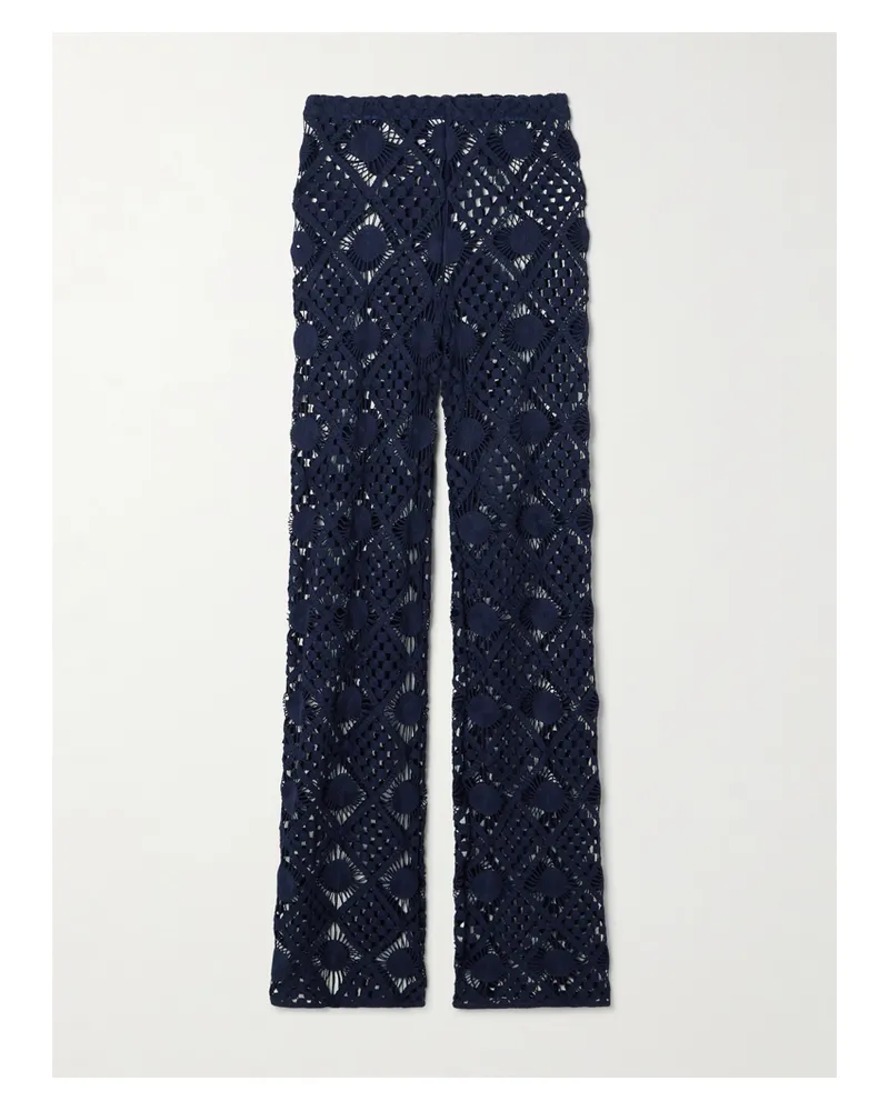 Sara Cristina Playa Crocheted Cotton Pants - Blue Blue
