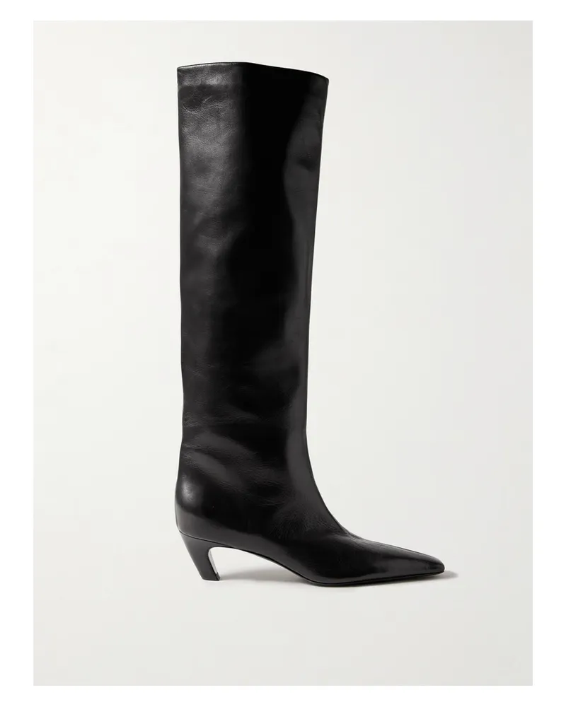 KHAITE Davis Leather Knee Boots - Black Black