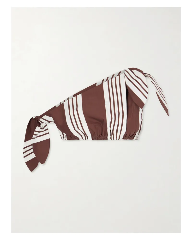 Posse Rosie One-shoulder Cropped Striped Cotton-poplin Top - Brown Brown