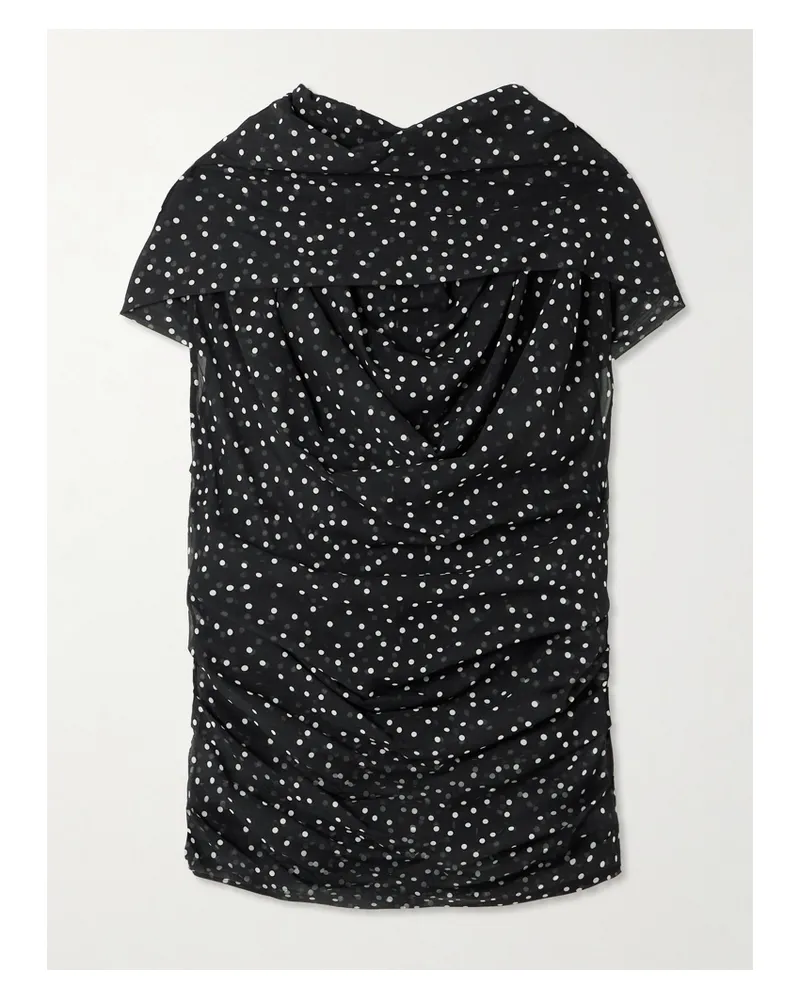 Magda Butrym Bluse Aus Seidenchiffon Mit Polka-dots Und Wasserfallausschnitt - Schwarz Schwarz