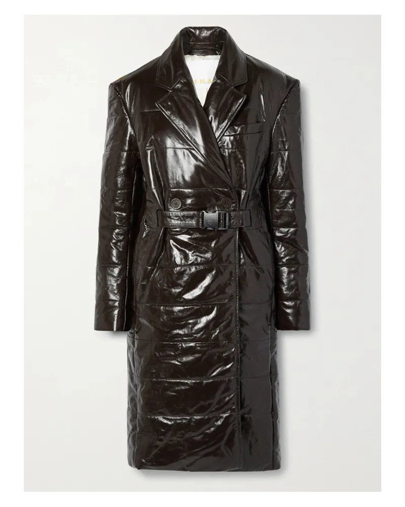 ROTATE Birger Christensen Gia Doppelreihiger Steppmantel Aus Wattiertem Lackleder - Braun Braun