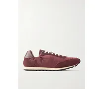 Slim Runner Suede And Leather-trimmed Shell Sneakers - Burgundy