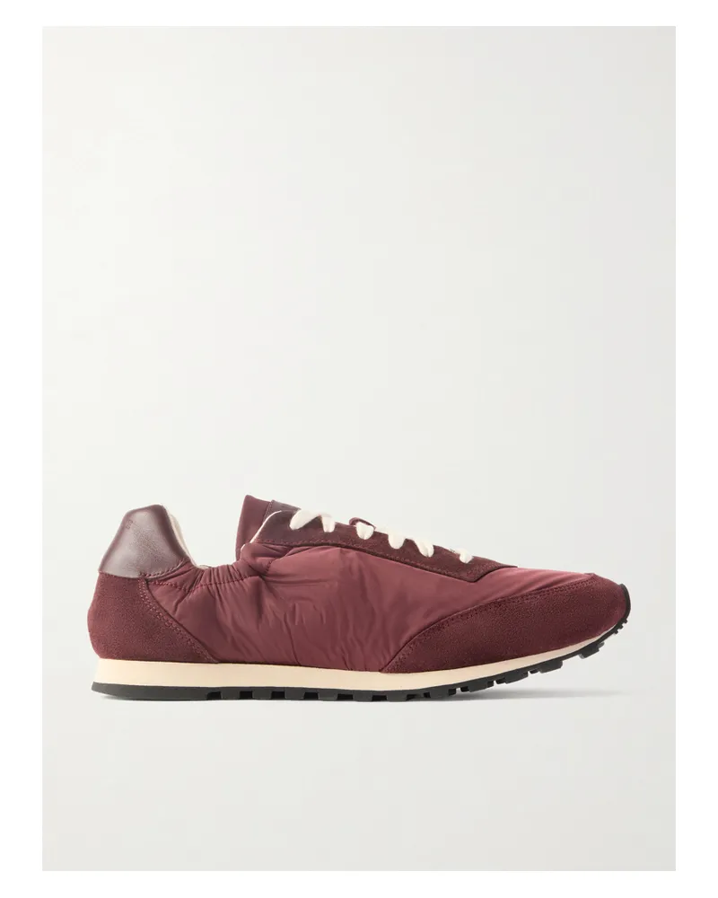 Le Monde Béryl Slim Runner Suede And Leather-trimmed Shell Sneakers - Burgundy Burgundy