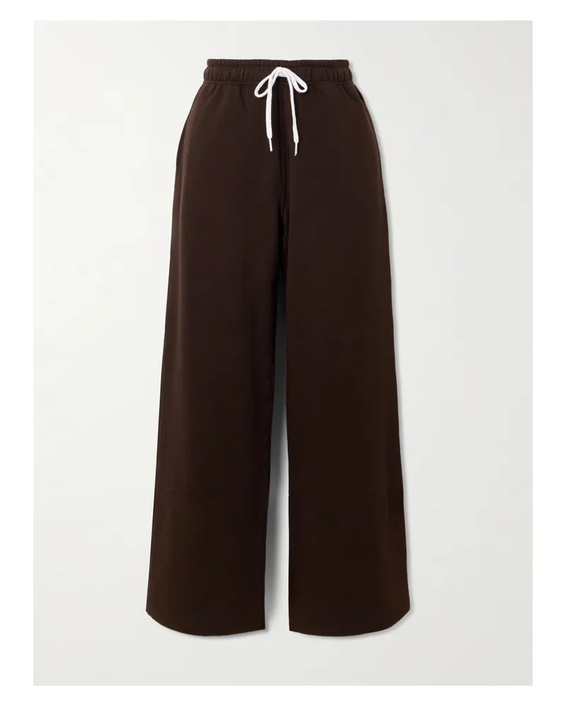 Ralph Lauren Cotton-blend Jersey Wide-leg Track Pants - Brown Brown