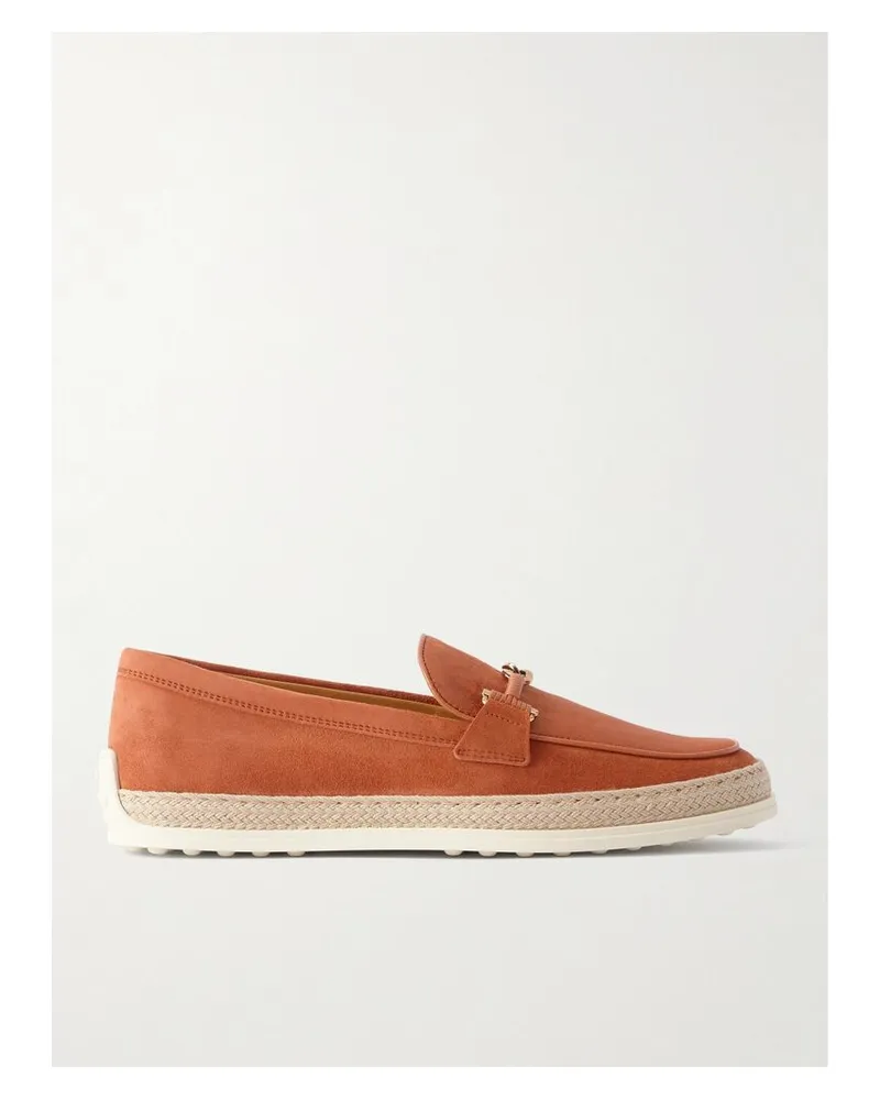 TOD'S Gomma Loafers Aus Veloursleder Mit Verzierung, Raffiabast- Und Lederbesätzen - Rot Rot