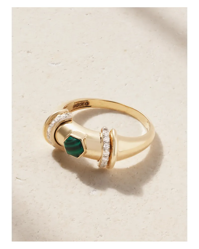 L’Atelier Nawbar Warrior Hex Ring Aus 18 Karat Gold Mit Rhodiumauflage, Malachit Und Diamanten - Grün Grün