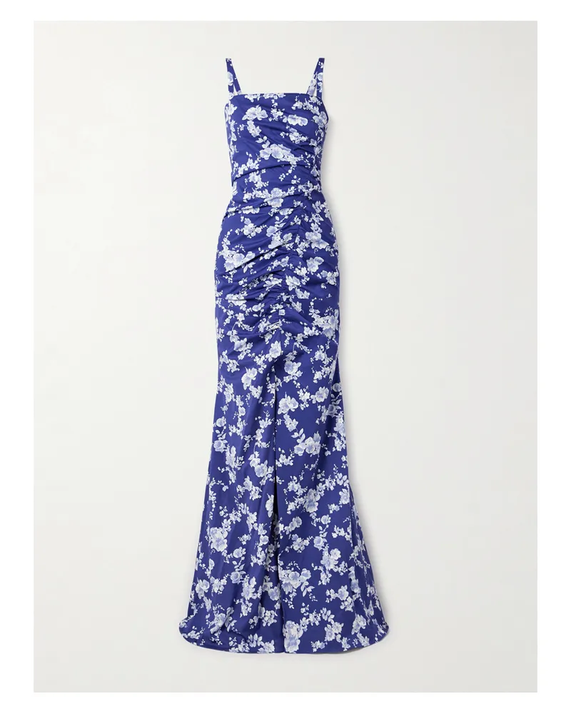 Carolina Herrera New York Geraffte Robe Aus Faille Mit Blumenprint - Blau Blau