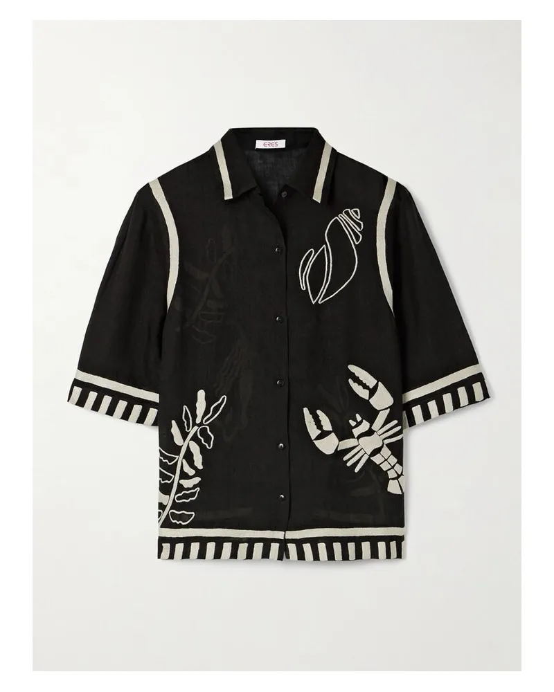 Eres Mermaid Crab Leinenhemd Mit Stickereien - Schwarz Schwarz
