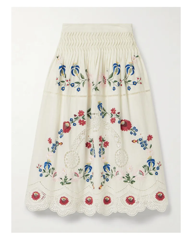 Sea Celia Midirock Aus Einer Baumwoll-leinenmischung Mit Lochstickerei - Creme Creme