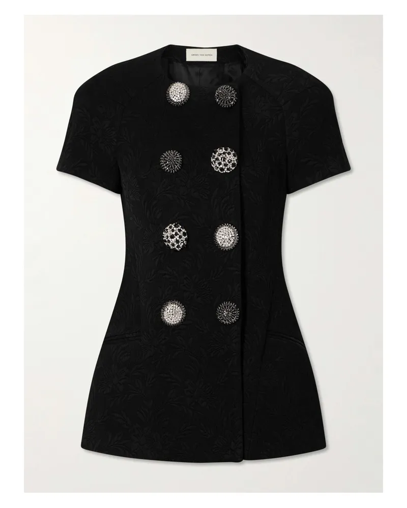 Dries van Noten Embellished Double-breasted Matelassé Floral-jacquard Jacket - Black Black
