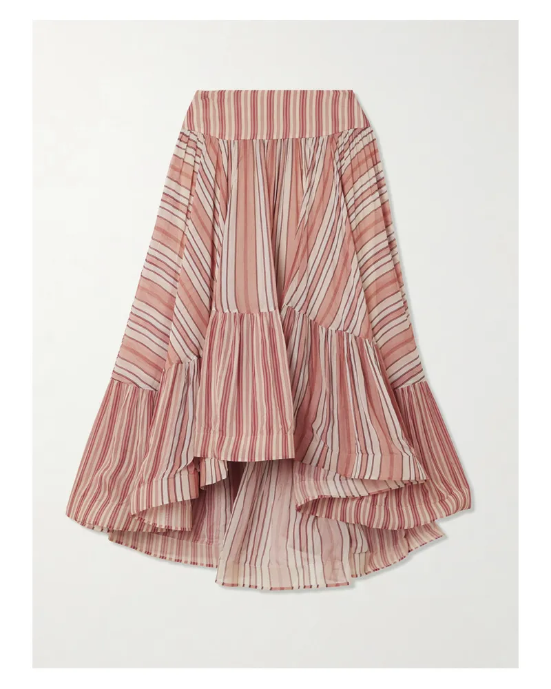 Zimmermann Rebellion Bohemian Asymmetrischer Rock Aus Gestreiftem Georgette - Rot Rot