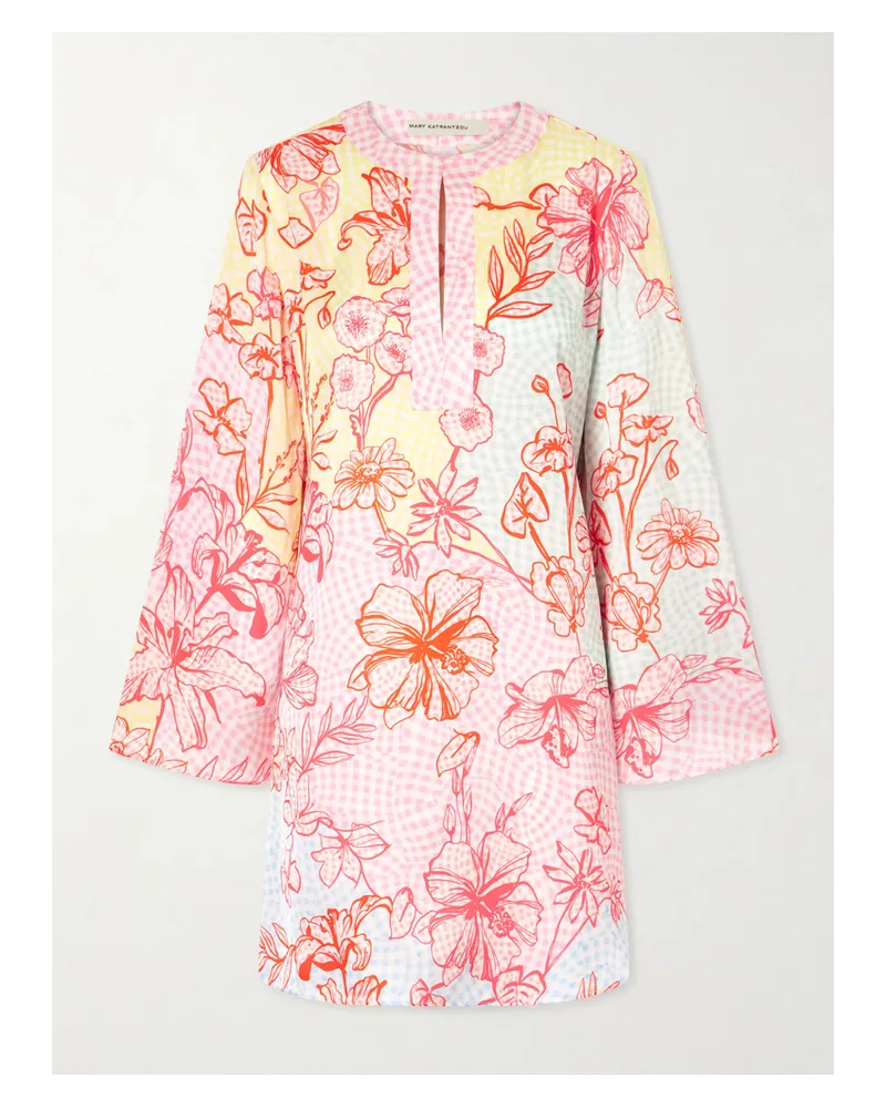 Mary Katrantzou Elsa Checked Floral-print Satin Midi Dress - Pink Pink