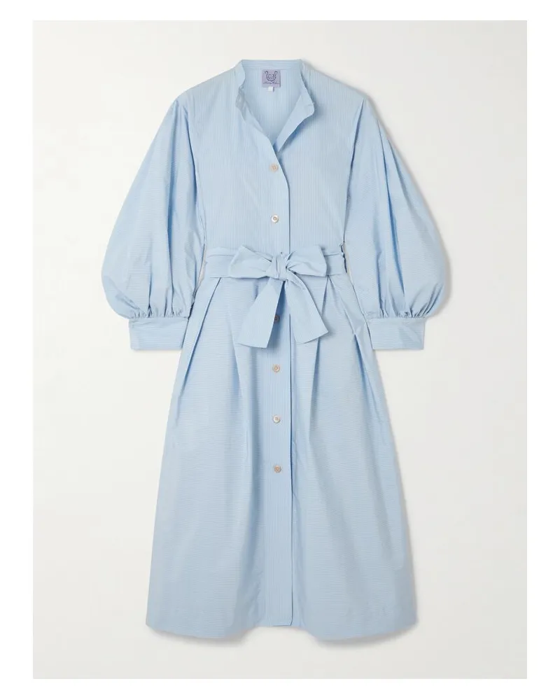 Thierry Colson Yvonne Midi-hemdblusenkleid Aus Gestreifter Baumwollpopeline Mit Bindegürtel - Blau Blau