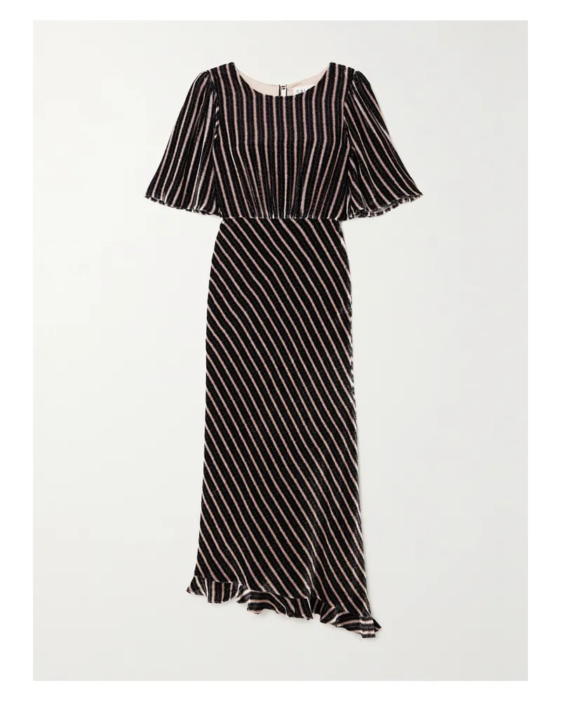 Saloni Vida Asymmetrisches Midikleid Aus Gestreiftem Samt Mit Jacquard-muster - Schwarz Schwarz