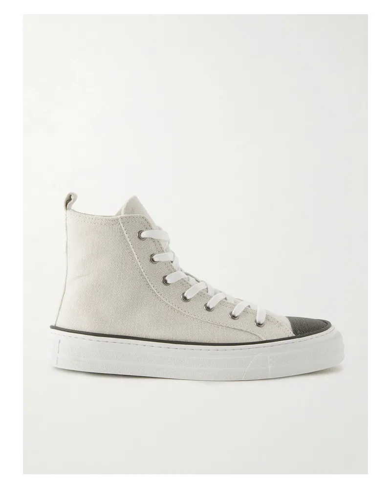 Brunello Cucinelli Sneakers aus Canvas mit Zierperlen Silber