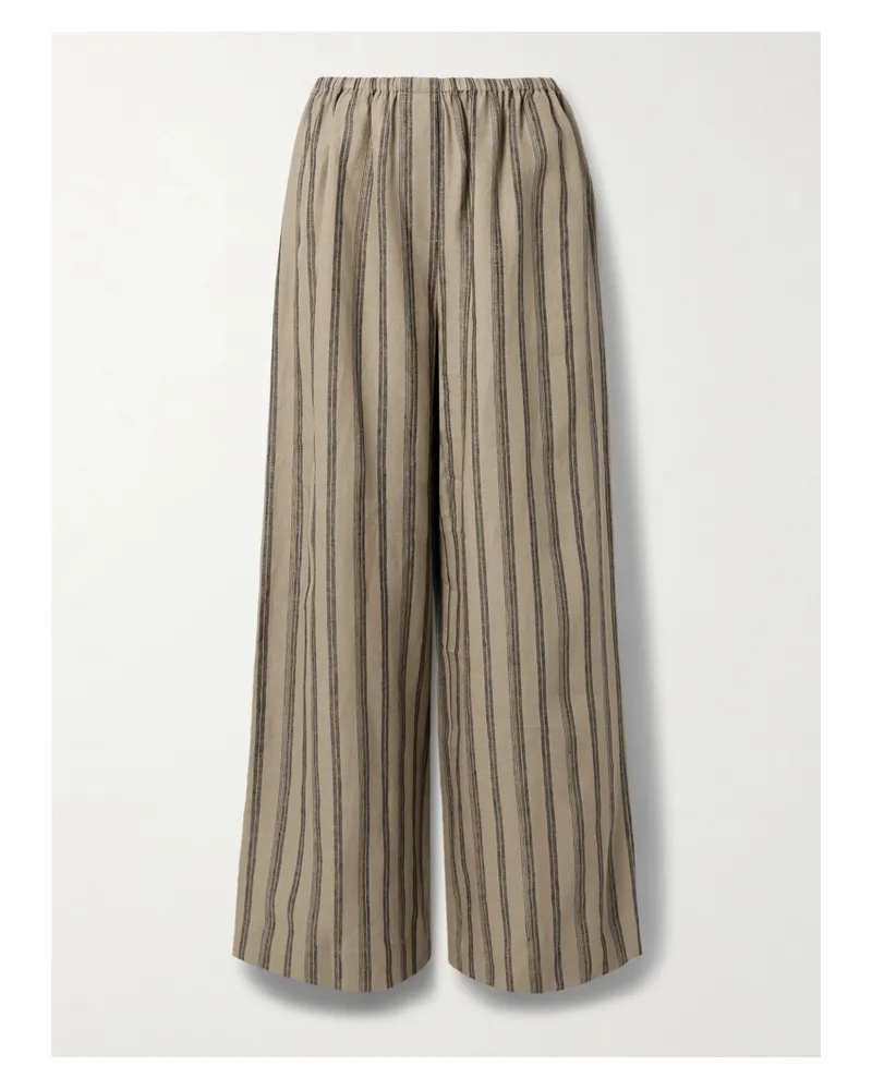 STAUD Bonfire Hose Mit Weitem Bein Aus Gestreiftem Leinen - Neutral Neutral