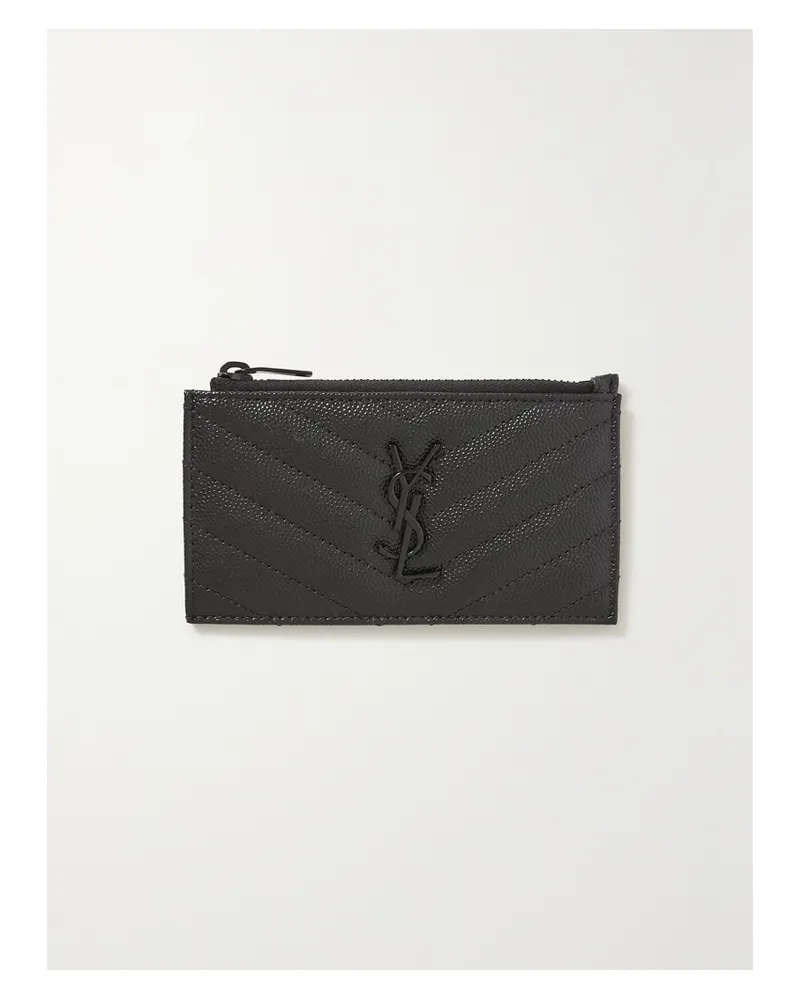 Saint Laurent Monogramme Quilted Textured-leather Cardholder - Black Black