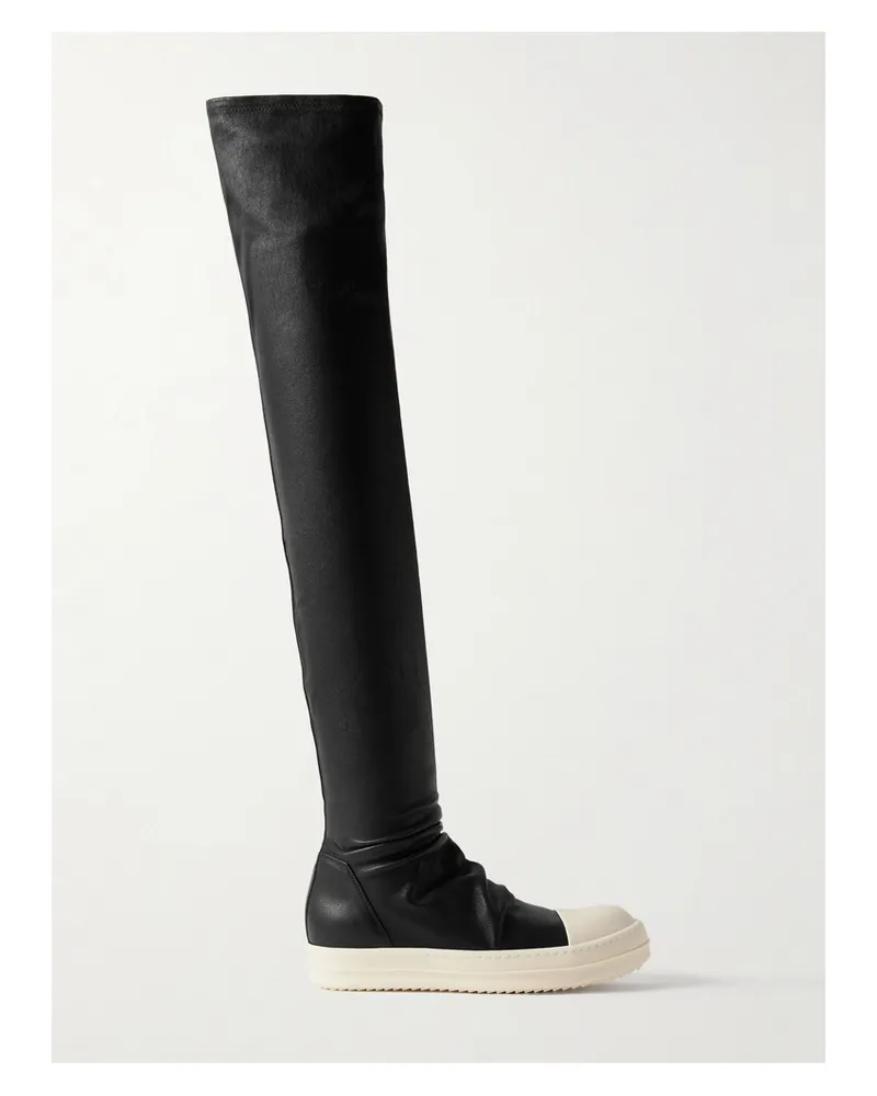 Rick Owens Overknees aus Leder mit Gummibesatz Schwarz