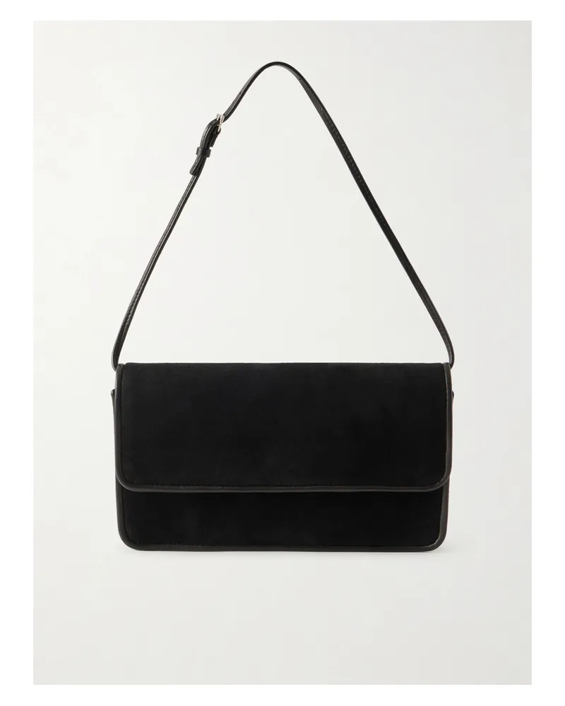 The Row Nancy Leather-trimmed Suede Shoulder Bag - Black Black