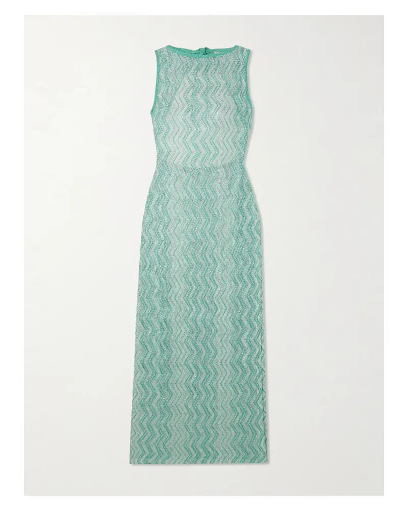 Missoni Strandkleid Aus Gestreiftem Häkelstrick In Metallic-optik - Blau Blau