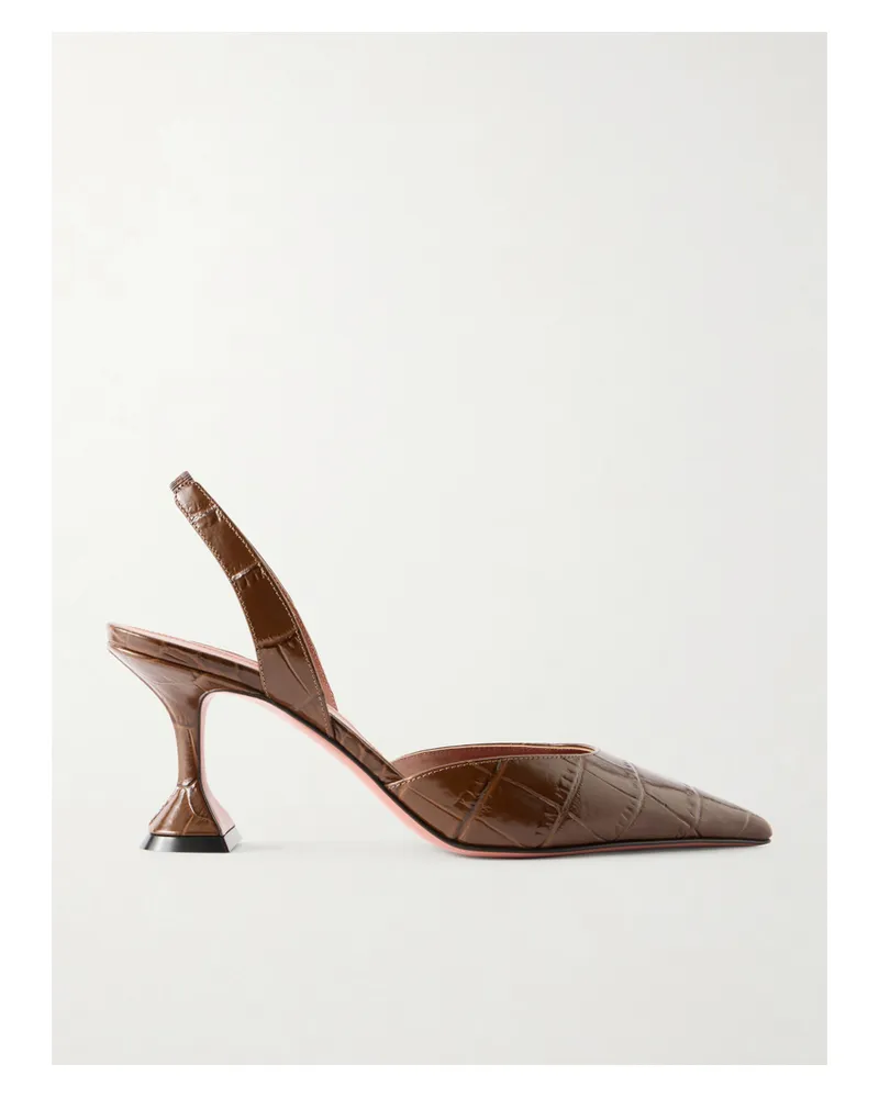 Amina Muaddi Holli Croc-effect Leather Slingback Pumps - Brown Brown