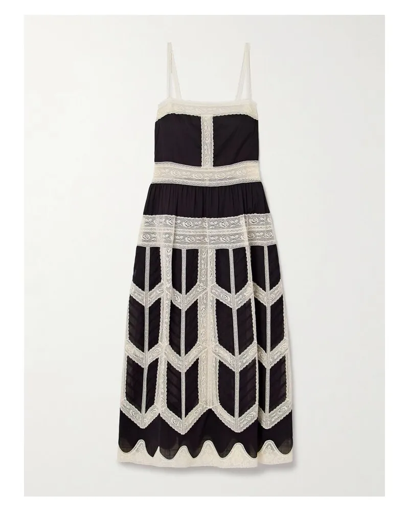 Zimmermann Rhiannon Midikleid Aus Baumwoll-voile Und Spitze - Schwarz Schwarz