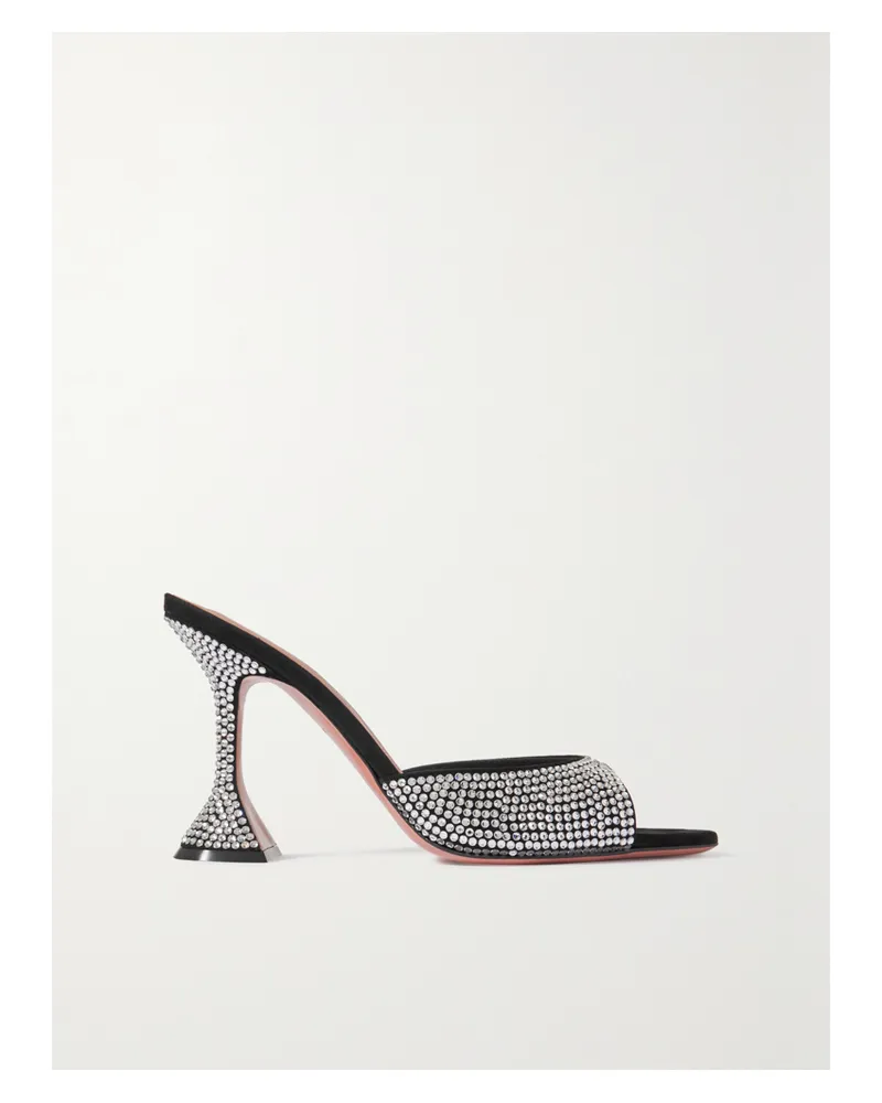 Amina Muaddi Caroline Mules Aus Veloursleder Mit Kristallen - Schwarz Schwarz