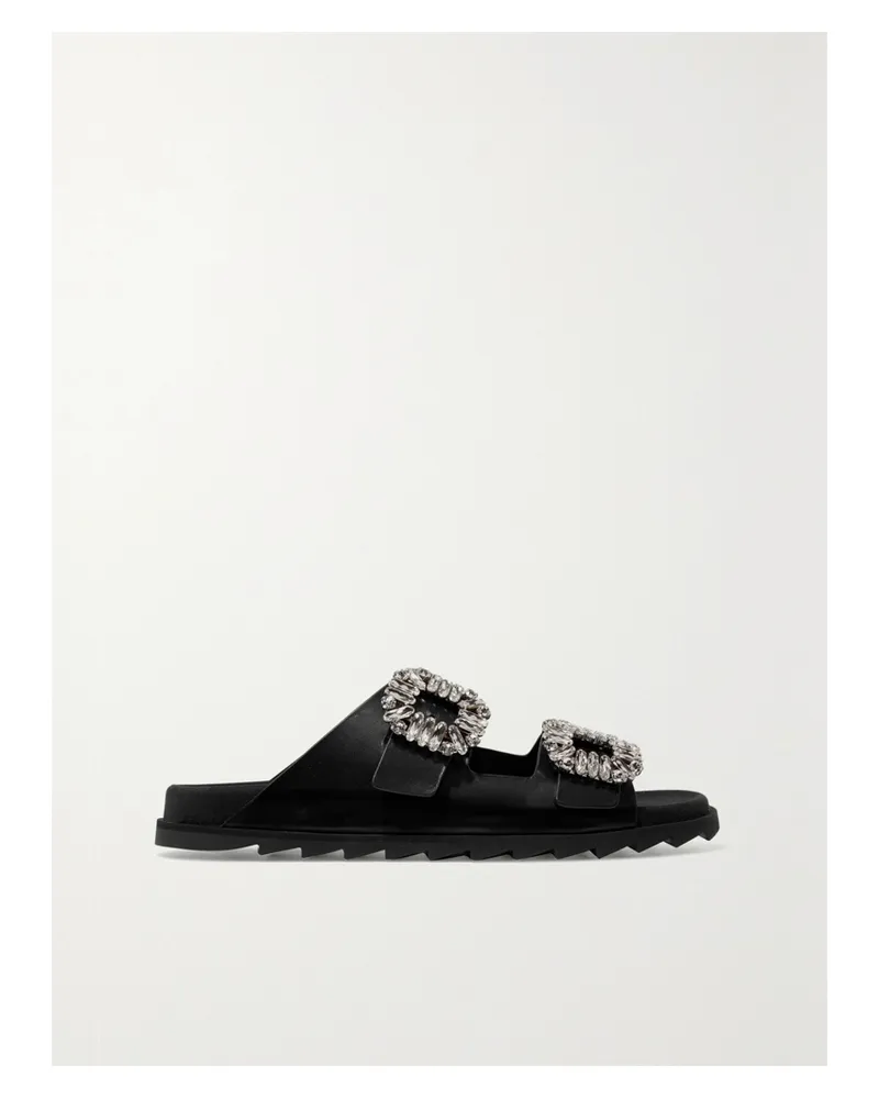 Roger Vivier Slidy Viv Crystal-embellished Leather Slides - Black Black