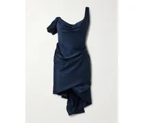 Zora Asymmetric Off-the-shoulder Draped Satin-crepe Dress - Blue