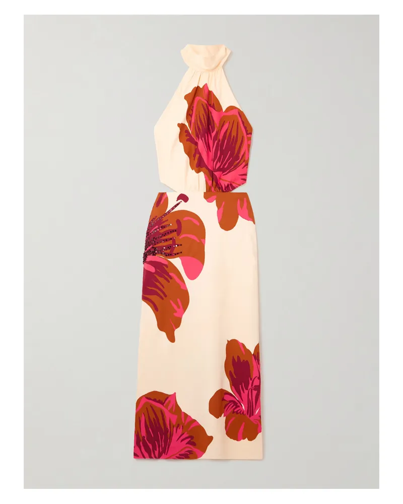 Johanna Ortiz Best Of Times Midikleid Aus Bedrucktem Crêpe Mit Neckholder Und Verzierungen - Ecru Ecru