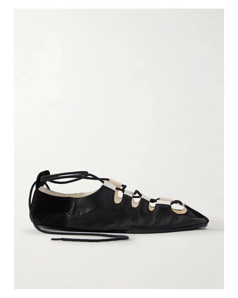 Alaïa Suede-trimmed Leather Ballet Flats - Black Black