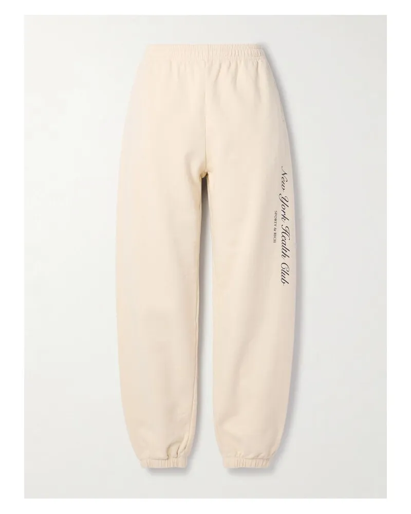SPORTY & RICH Jogginghose Aus Baumwoll-jersey Mit Print - Creme Creme