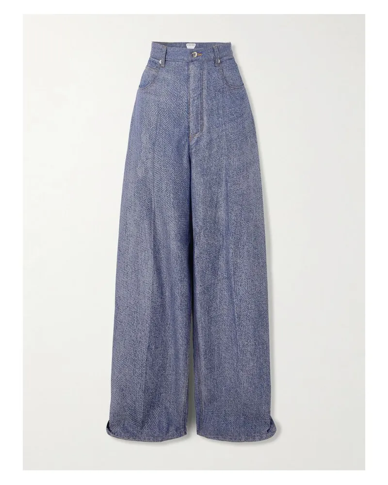 Bottega Veneta Hose Mit Weitem Bein Aus Twill Aus Einer Woll-baumwollmischung - Blau Blau