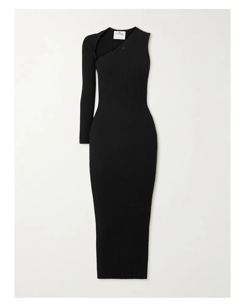 Courrèges Asymmetrisches Maxikleid Aus Rippstrick - Schwarz Schwarz