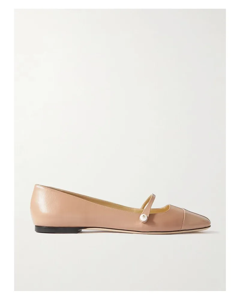 Jimmy Choo Elisa Mary-jane-ballerinas Aus Leder Mit Lacklederbesätzen Und Verzierung - Neutral Neutral
