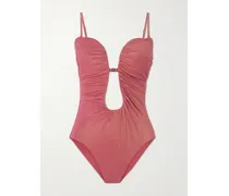 Rhiannon Trägerloser Badeanzug In Metallic-optik - Pink